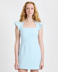 French Connection Women's Square Neck Flutter Sleeve Mini Dress