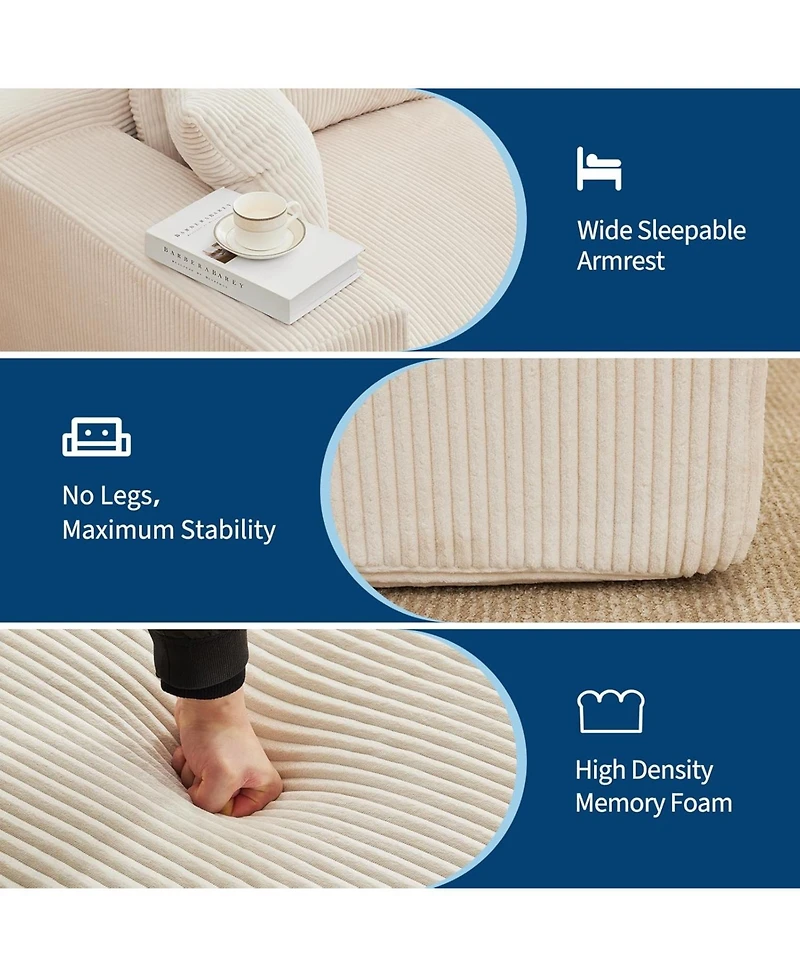 gaomon 110-Inch Cloud Sectional Couch with Throw Pillows- Large L-Shaped Corduroy Sofa- Right Chaise