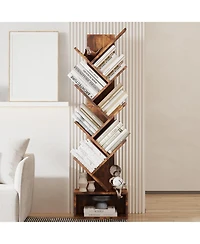 gaomon 8-Tier Wooden Tree Bookshelf, Tall Freestanding Storage Organizer for Kids and Adults