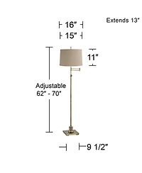 360 Lighting Swing Arm Floor Lamp 70" Tall Antique Brass Linen Fabric Drum Shade for Living Room Reading Bedroom Office