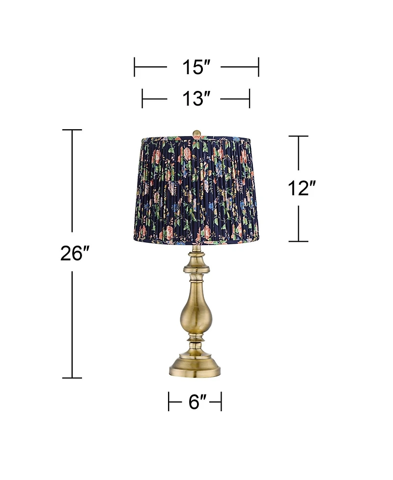 Regency Hill Fairlee 26" High Candlestick Traditional Table Lamp Antique Brass Finish Metal Shade Living Room