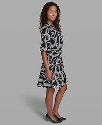 Karl Lagerfeld Paris Women's Printed Belt Collared Dress