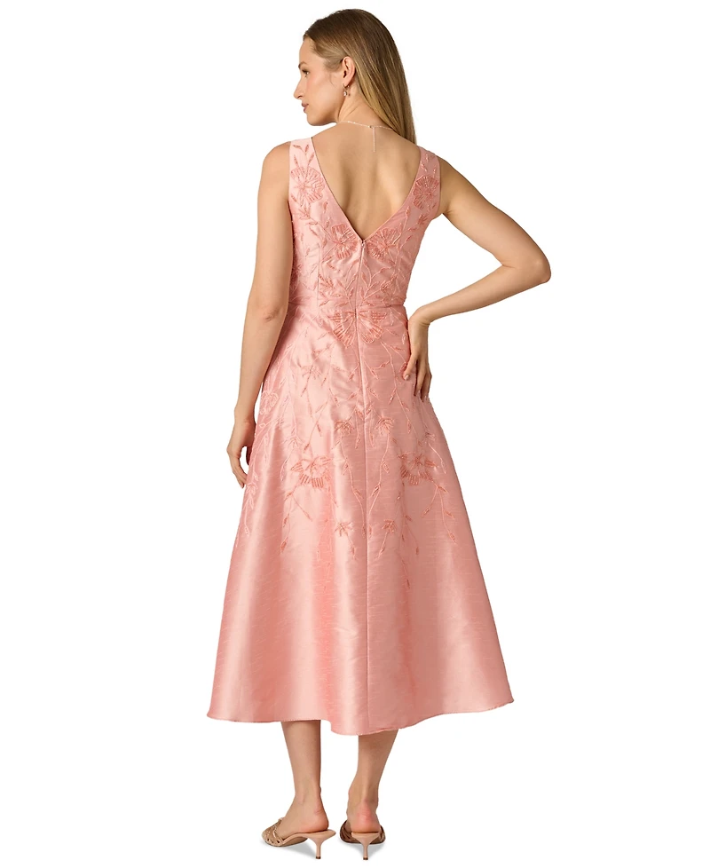 Adrianna Papell Women's V-Neck Embroidered Dress