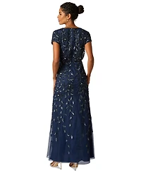 Adrianna Papell Women's Boat-Neck Blouson Beaded Gown