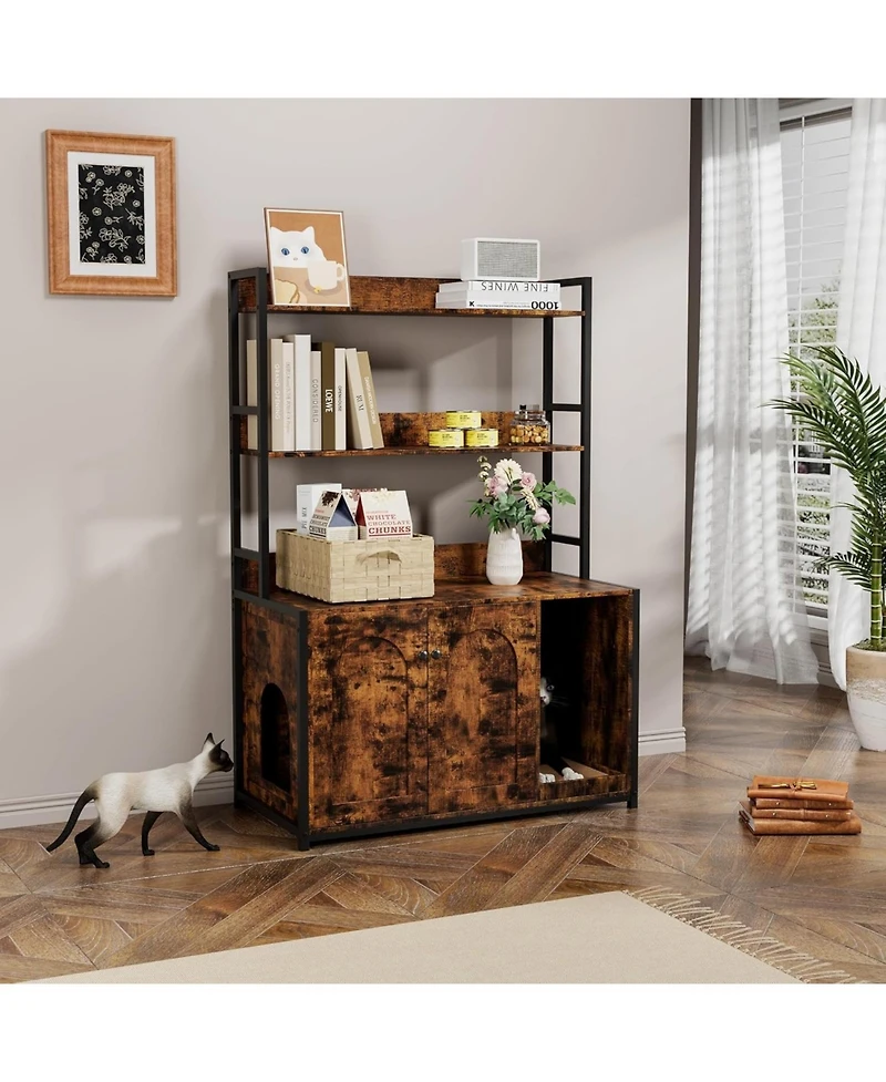 gaomon Hidden Cat Litter Box Enclosure Cabinet with Storage Shelves,52'' with Shelves and Doors, Mark Pad,for Living Room Apartments.