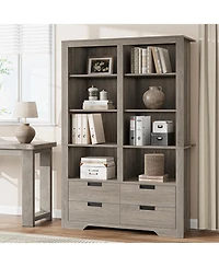gaomon Farmhouse Bookcase with Storage Drawers, 72 Inch Tall Freestanding Bookshelf, Floor Standing Display Shelves for Living Room, Bedroom