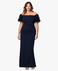 Xscape Plus Off-The-Shoulder Short-Sleeve Gown