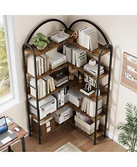gaomon 68.5" Industrial L-Shaped Corner Bookshelf, 5-Tier Arched Metal Frame Corner Bookcase