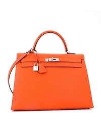 Pre-Owned HERMES Kelly 35 Handbag Orange Epsom with Palladium Hardware