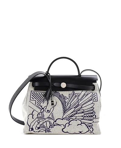 Pre-Owned HERMES 31 Herbag Zip Pegase Pop Toile and Leather