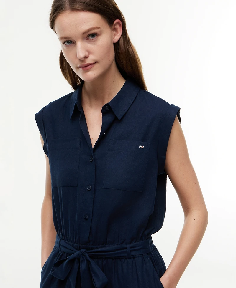 Tommy Hilfiger Women's Belted Collared Jumpsuit