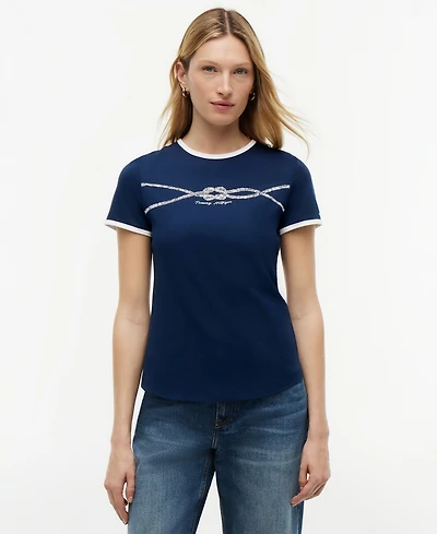 Tommy Hilfiger Women's Crewneck Ringer Trim Cotton T-Shirt