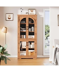gaomon Kitchen Pantry Cabinet - 70" Tall Storage Cabinet with 4 Arched Glass Doors and Adjustable Shelves, Cupboard Organizers for Kitchen.