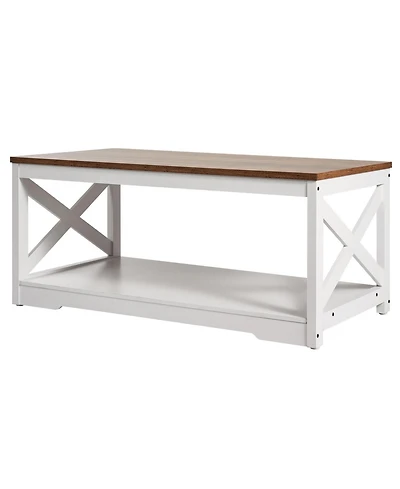 Gouun Farmhouse Coffee Table Set with 2 End Tables and Charging Station