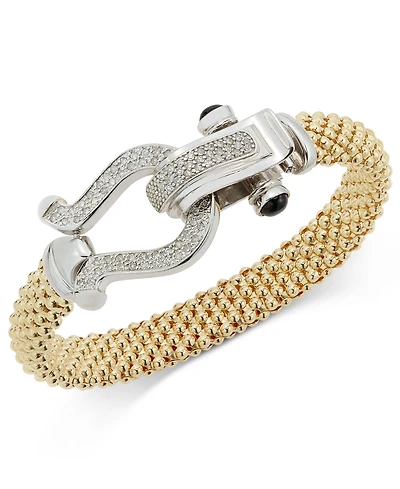 Diamond Horseshoe Clasp Mesh Bracelet (5/8 ct. t.w.) in 14k Gold-Plated Sterling Silver or Sterling Silver & Rose Gold-Plated Sterling Silver (Also av