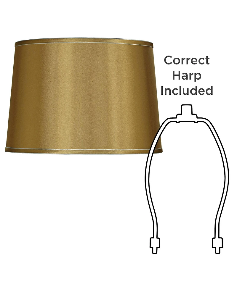 Springcrest Set of 2 Drum Lamp Shades Satin Medium 14" Top x 16" Bottom x 11" High Spider Replacement Harp and Finial Fitting
