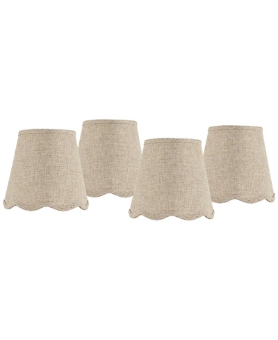 Springcrest 4" Top x 6" Bottom x 5 1/2" High x 5 1/2" Slant Lamp Shade Replacement Set of Fawn Scalloped Clip On Candelabra