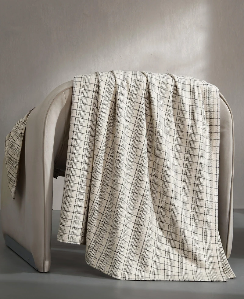 Calvin Klein Dot Dash Plaid Yarn Dyed Cotton Blanket