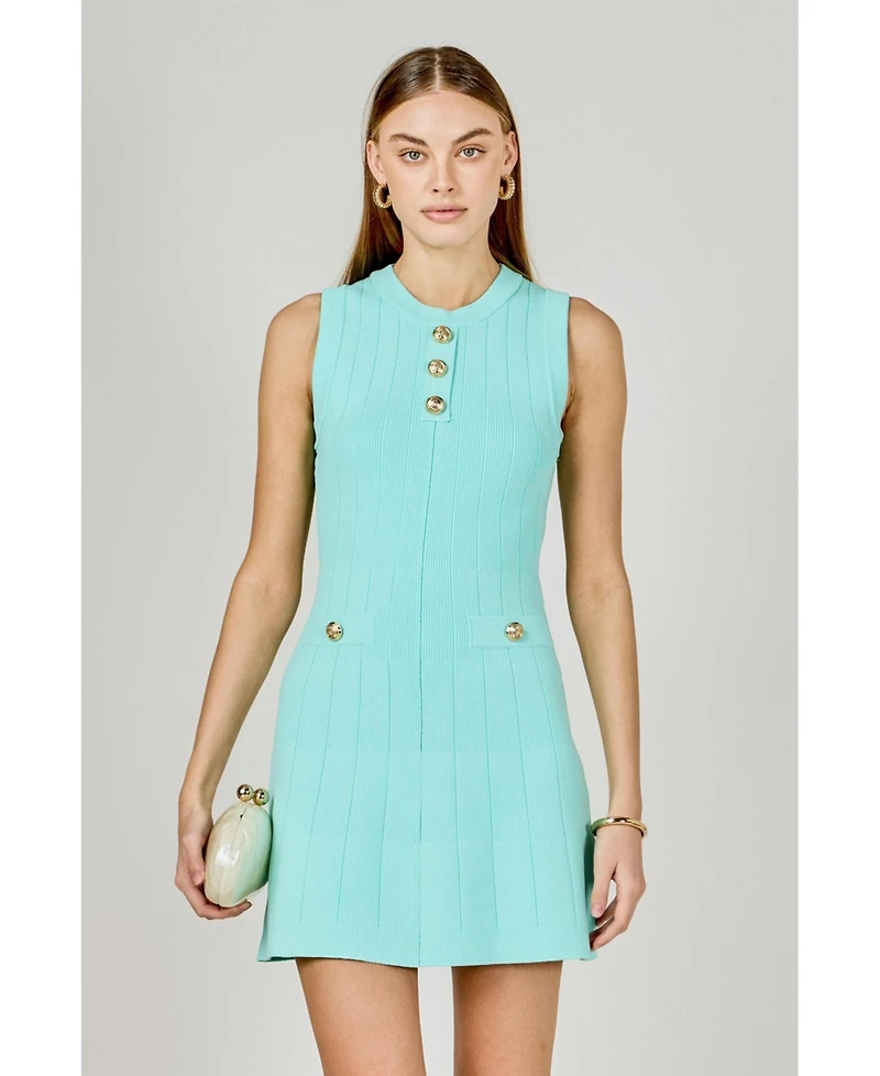 Women's Shank Button Knit Mini Dress