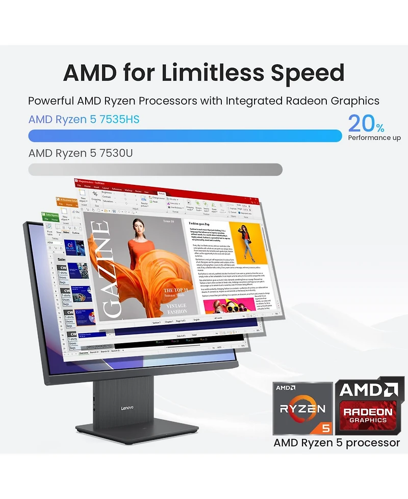 Lenovo IdeaCentre 24" All-in-One Amd Ryzen 5 16GB Ram Amd Radeon Graphics 512GB Ssd Storage Windows 11 Home 100Hz