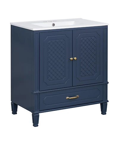 Busdays 30 Inch Bathroom Vanity with Sink Vintage Style Multi Functional Storage Space Door Shelf Soft Closing Door