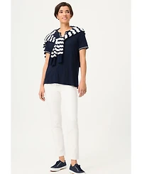 Olsen Women's Split Neck T-Shirt with Stripe Trim