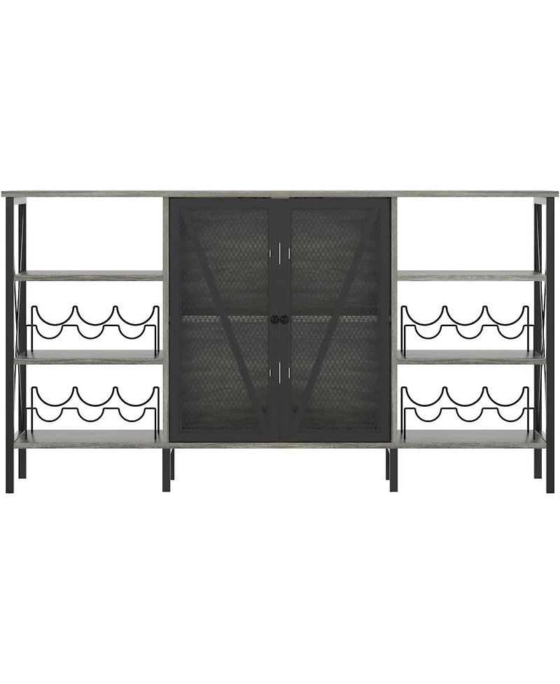 gaomon Modern Liquor Cabinet Station with Wine Rack and Mesh Door, Kitchen Sideboard Buffet Cabinet for Living Room