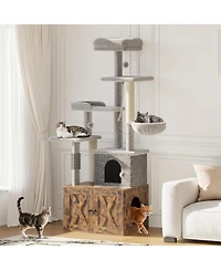 gaomon Cat Tree with Litter Box Enclosure, 2-in-1 Modern Cat Tower with Scratching Posts, Multiple Platform and Large Condo