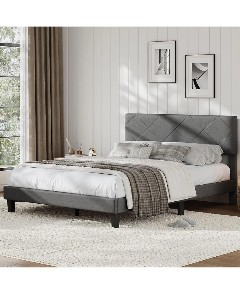 gaomon Upholstered Bed Frame with Headboard, Platform Design with Wood Slats, Easy Assembly