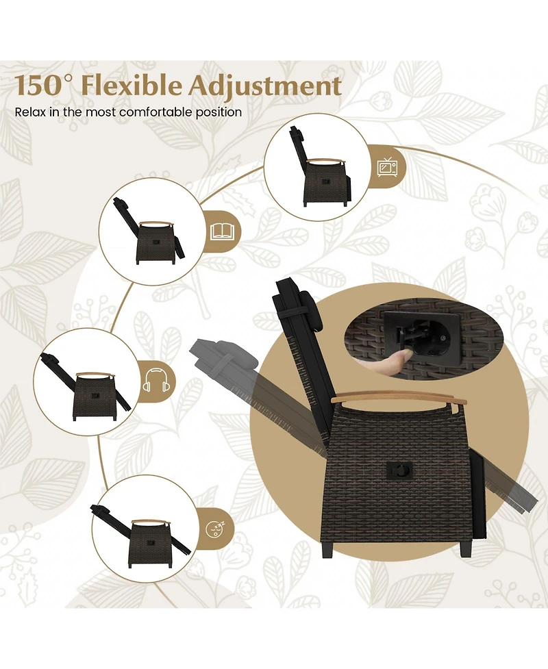 Gouun Outdoor Wicker Recliner Chair with Adjustable Backrest and Footrest