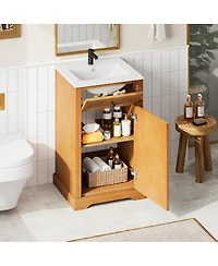 Sillysis Freestanding Bathroom Vanity with Sink, Solid Wood & Mdf Cabinet, Adjustable Shelf & Farmhouse Style for Small Spaces