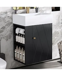 Sillysis 20 Inch Bathroom Vanity with Ceramic Sink, Side Storage Shelves and Towel Bar, Wall Mount Cabinet for Small Spaces