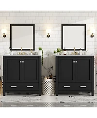 Sillysis 60 Inch Double Bathroom Vanity Set, Freestanding Solid Wood Cabinet with Ceramic Sinks and Soft Close Doors, Modern Storage.