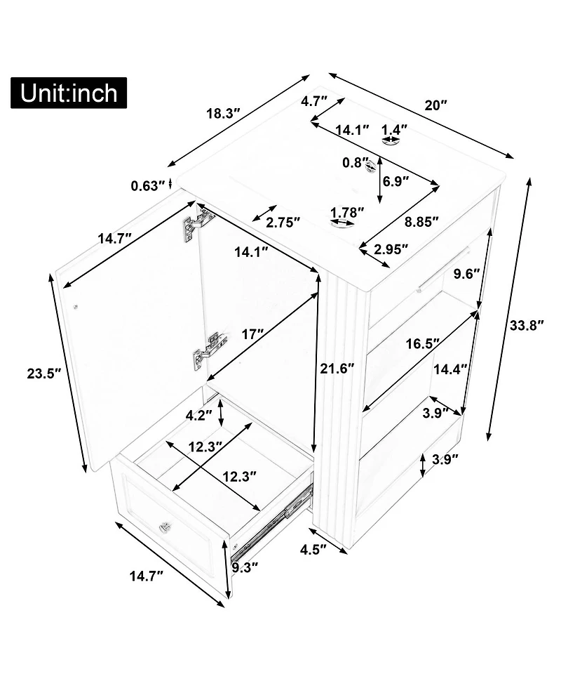 Sillysis 20 Inch Bathroom Vanity with Ceramic Sink, Soft Close Drawer and Side Shelves, Freestanding Storage Cabinet for Small Spaces.