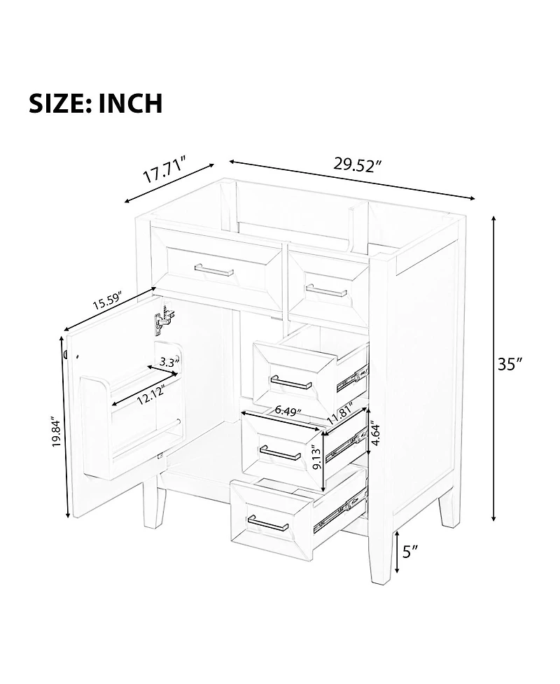 Sillysis 30 Inch Modern Bathroom Vanity Base without Sink, Solid Wood Cabinet with Drawers and Door Shelf, Freestanding Storage.