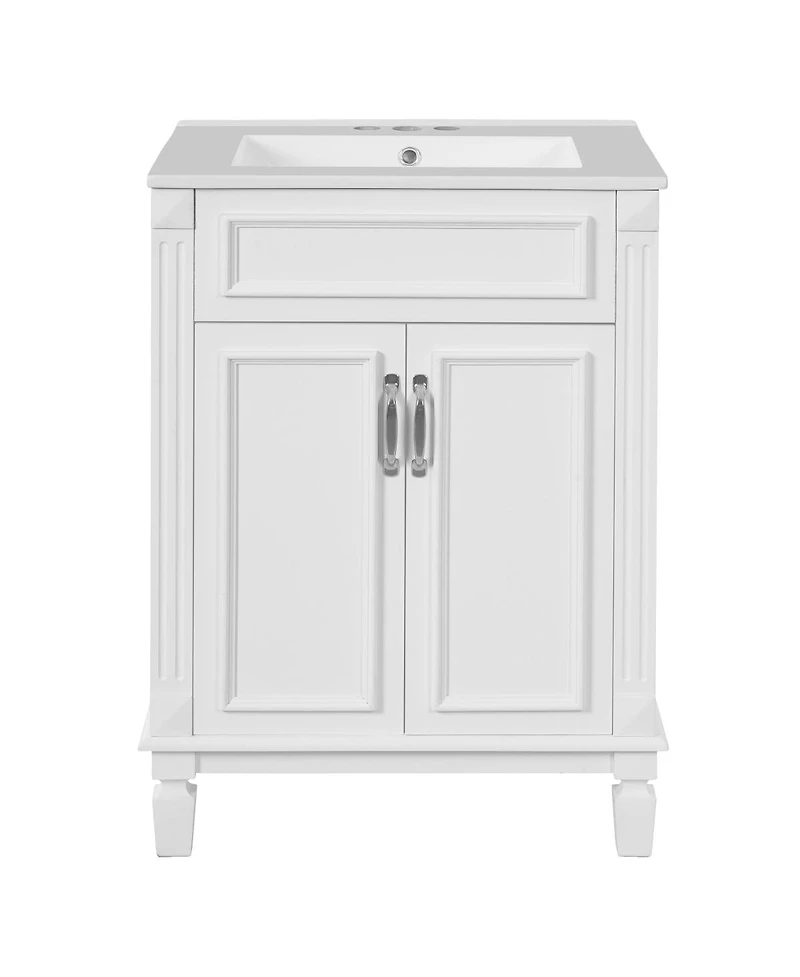 Sillysis 24 Inch Freestanding Bathroom Vanity with Ceramic Sink, Soft Close Storage, Solid Wood Cabinet for Small Spaces.