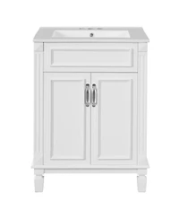 Sillysis 24 Inch Freestanding Bathroom Vanity with Ceramic Sink, Soft Close Storage, Solid Wood Cabinet for Small Spaces.