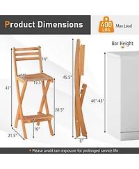 Gymax Outdoor Folding Bar Stools Backrest Footrest Wooden Barstools