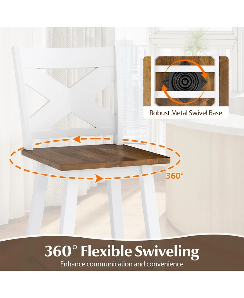 Gymax 24'' Swivel Barstools Set of 4 w/Backrest Large Seat Footrest for Kitchen Island