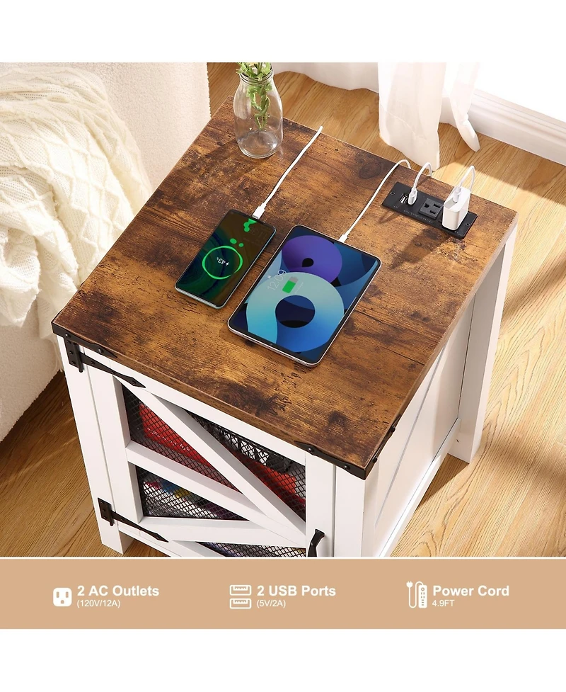 gaomon 18" 2-Drawer Farmhouse Nightstand with Charging Station