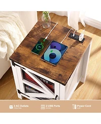 gaomon 18" 2-Drawer Farmhouse Nightstand with Charging Station