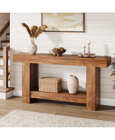 gaomon 63" Farmhouse 2-Tier Console Sofa Table with Storage, for Entryway, Living Room and Hallway