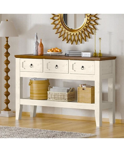 gaomon 47" Farmhouse Narrow Rustic Console Table with 3 Drawers and Large Storage Shelf, for Entryway