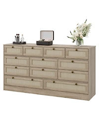 gaomon Wooden Dressers for Bedroom with 12 Rattan Drawers, Wood Dresser for Living Room, Hallway, Entryway