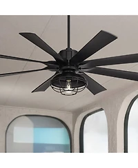 Possini Euro Design 60" Defender Modern Industrial Indoor Outdoor Ceiling Fan Led Light Remote