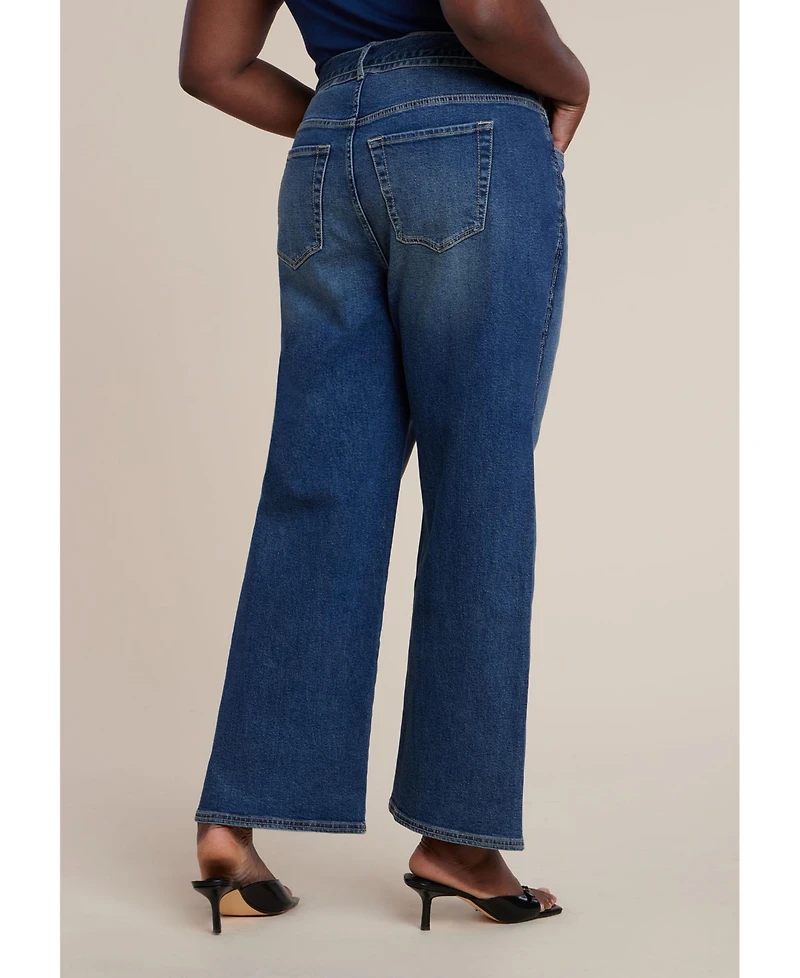 Eloquii Women's Belted Straight Leg Jean