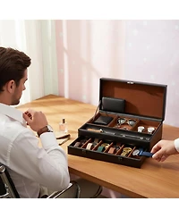 Yigii Box Organizer Valet Tray Faux Leather Jewelry Storage Compartments