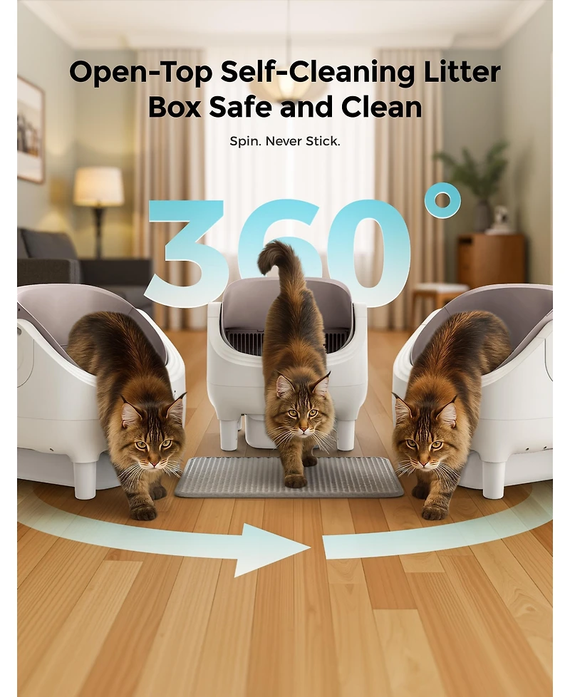Ltmate Automatic Cat Litter Box, App Control, Ultra-Quiet, 2 Rolls of Garbage Bags