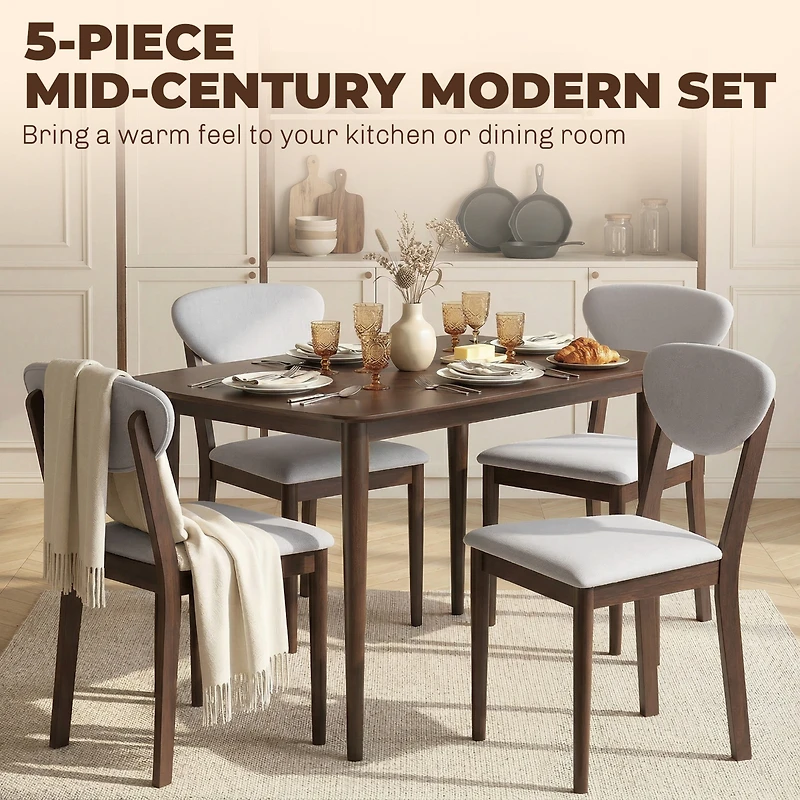 Homcom Dining Table Set for 4, Mid-Century Modern Kitchen and Chairs