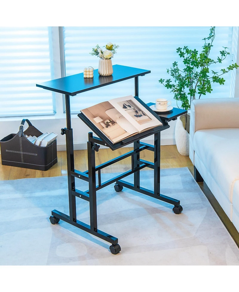 Gouun Mobile Stand-Up Desk with 2 Tilting Desktops, Adjustable Height